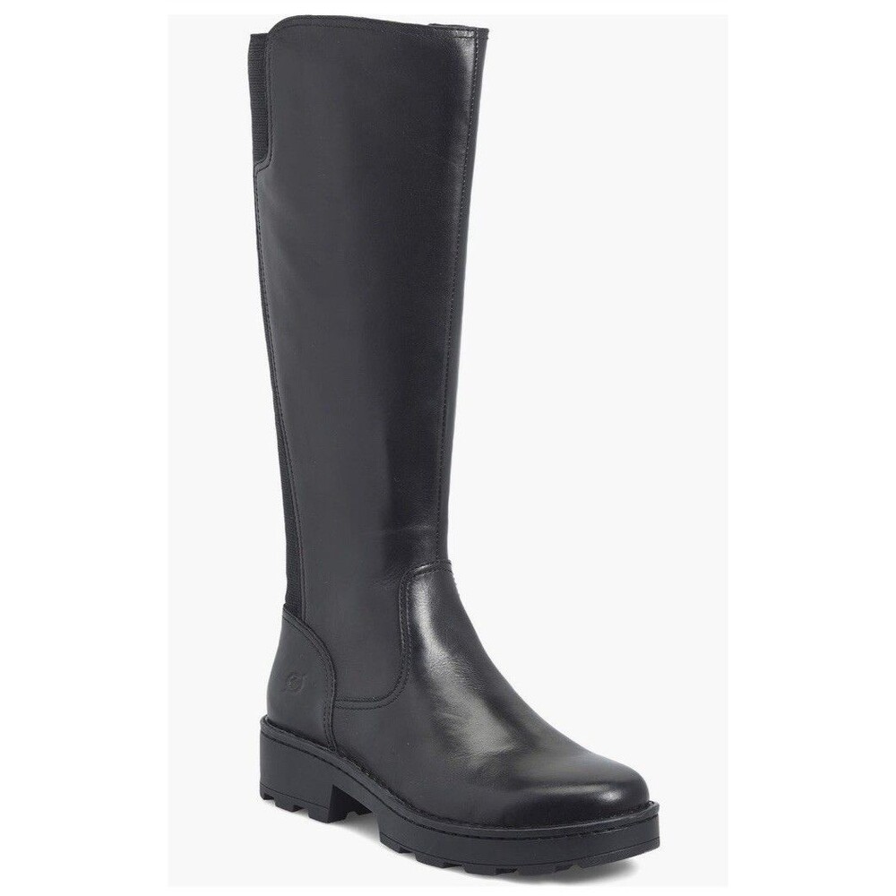 new Born Cascade Knee High tall Boots low heel black leater wmn 7 m